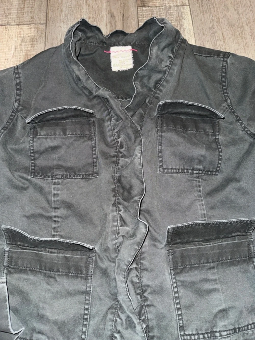 FREE PEOPLE  Black Ruffled Trim Jean Jacket-size M - Picture 5 of 11